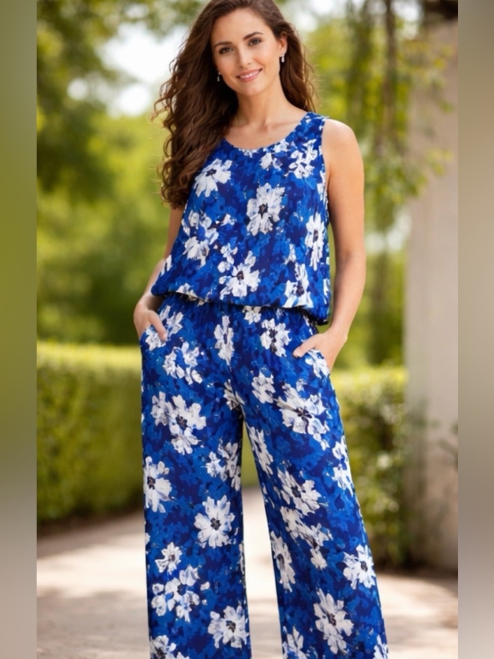 NWT Joie Floral Printed Accordion Pant & Tank Set, size Large